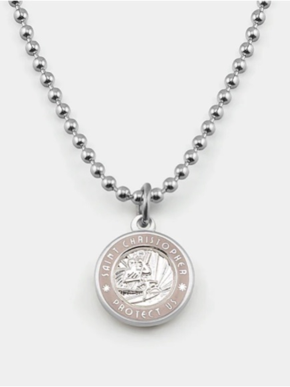 Saint Christopher Surf Necklace Size Small Light Pink and Silver